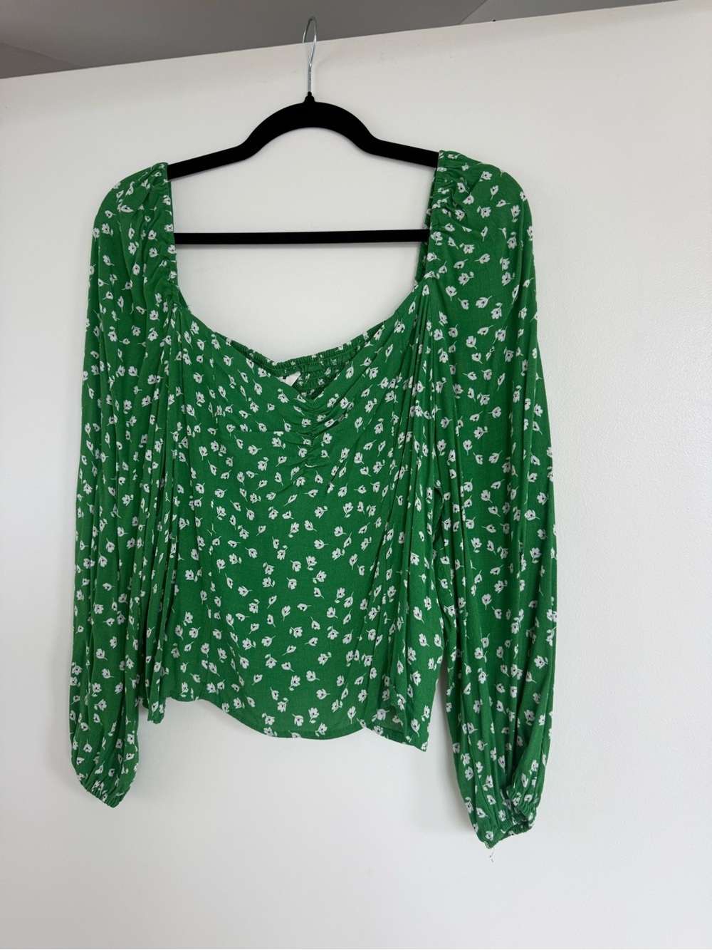 H&M Green Floral Square-Neck Blouse